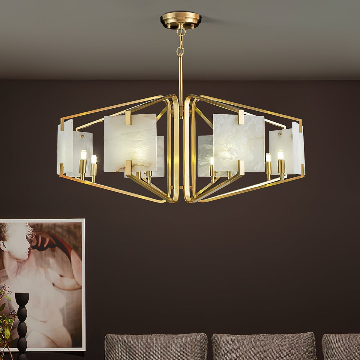 Plotuvys candelabru din alamă și alabastru, postmodern, de lux