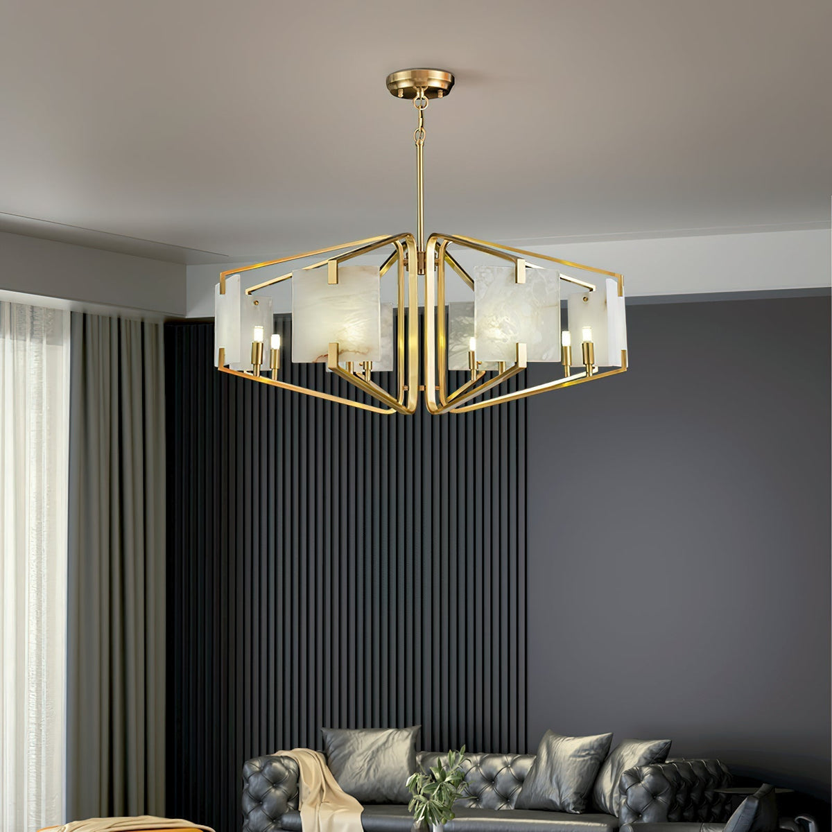 Plotuvys candelabru din alamă și alabastru, postmodern, de lux