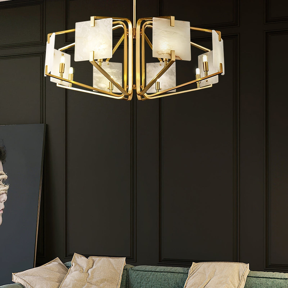 Plotuvys candelabru din alamă și alabastru, postmodern, de lux
