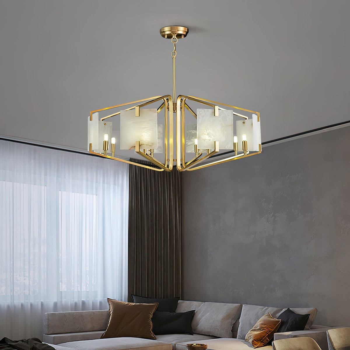 Plotuvys candelabru din alamă și alabastru, postmodern, de lux