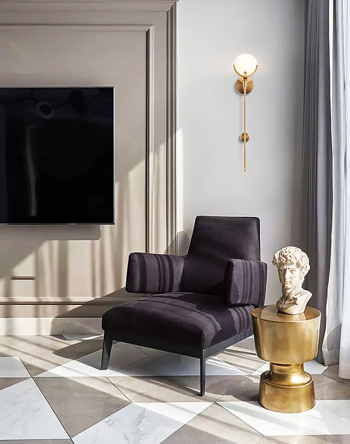 Ljomuvyo aplică de perete modernă minimalistă din alamă cu abajur alabastru