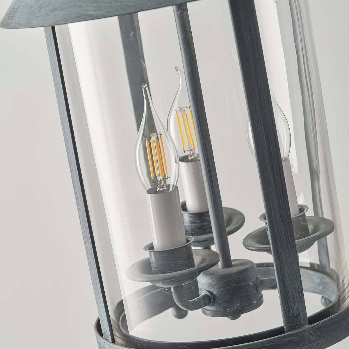 Tinduvyh lampă suspendată din metal și sticlă, vintage, industrială, în formă de lanternă