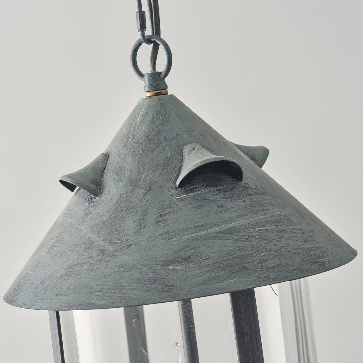 Tinduvyh lampă suspendată din metal și sticlă, vintage, industrială, în formă de lanternă