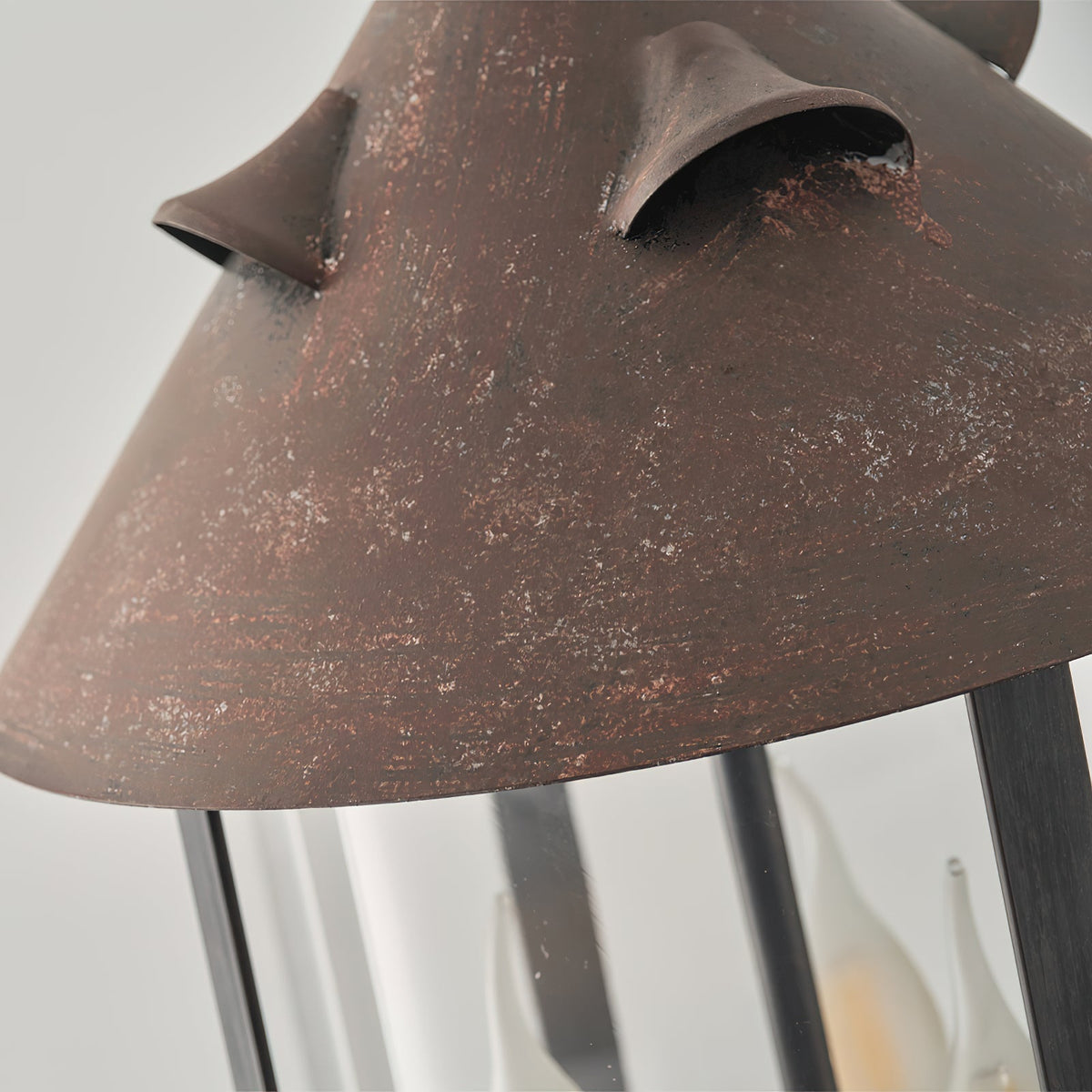 Tinduvyh lampă suspendată din metal și sticlă, vintage, industrială, în formă de lanternă