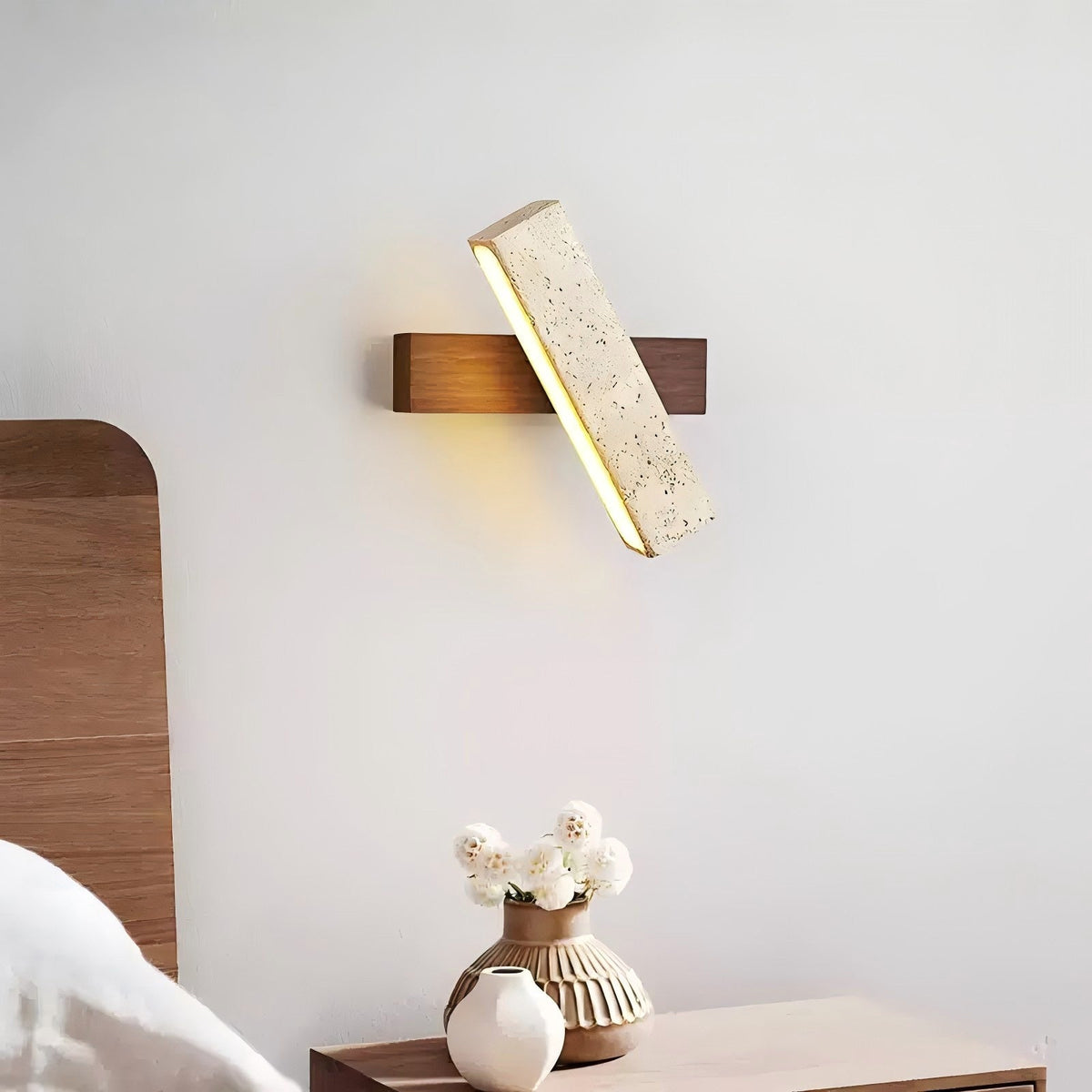 Ostruvyo aplică de perete din lemn de nuc și travertin, modernă, minimalistă, liniară