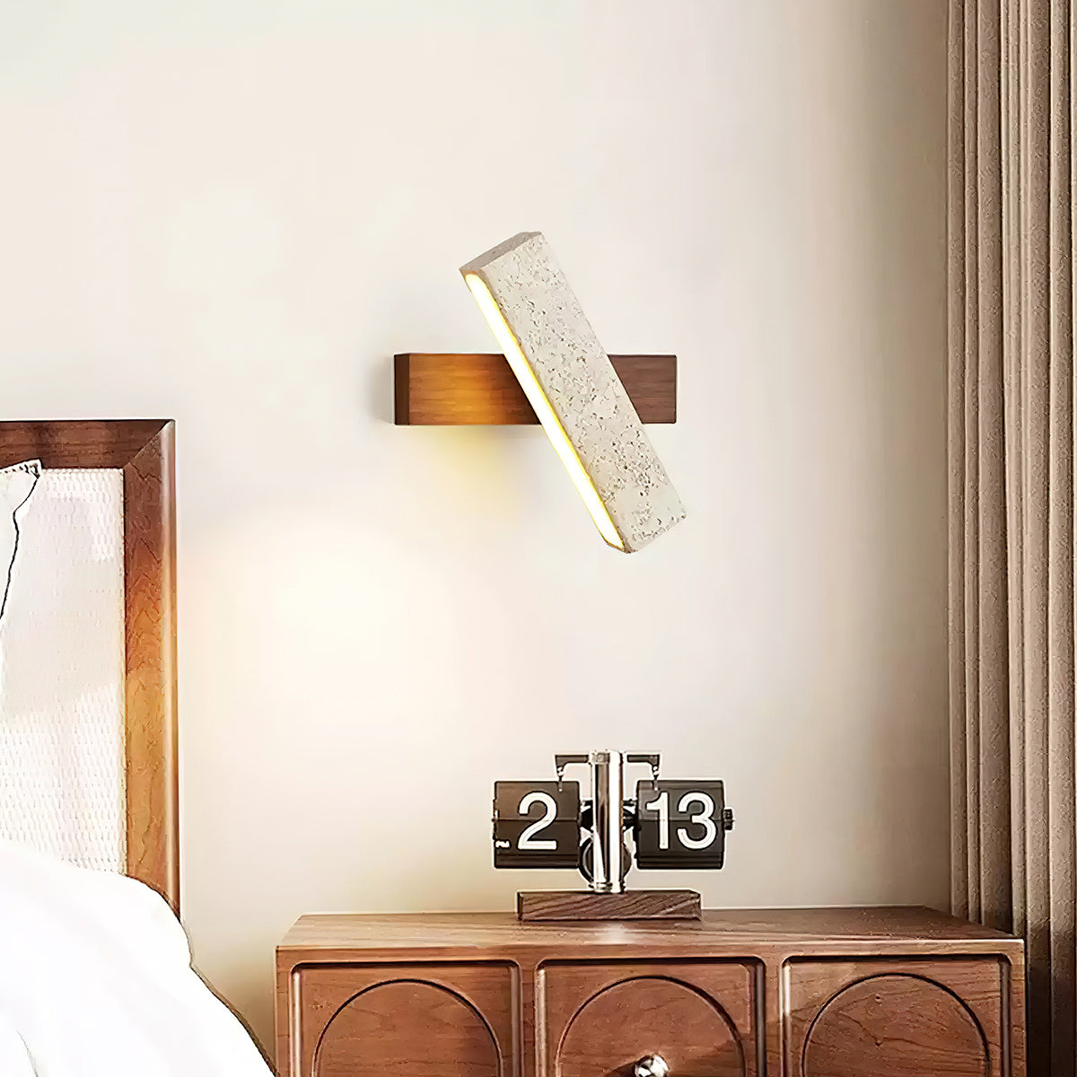 Ostruvyo aplică de perete din lemn de nuc și travertin, modernă, minimalistă, liniară