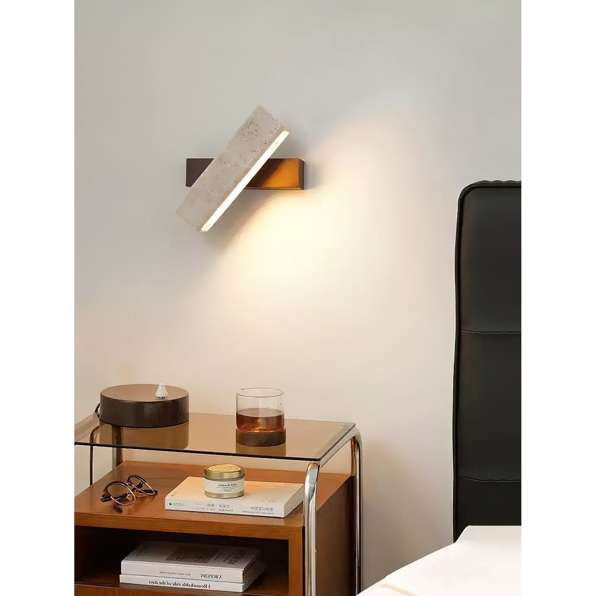 Ostruvyo aplică de perete din lemn de nuc și travertin, modernă, minimalistă, liniară