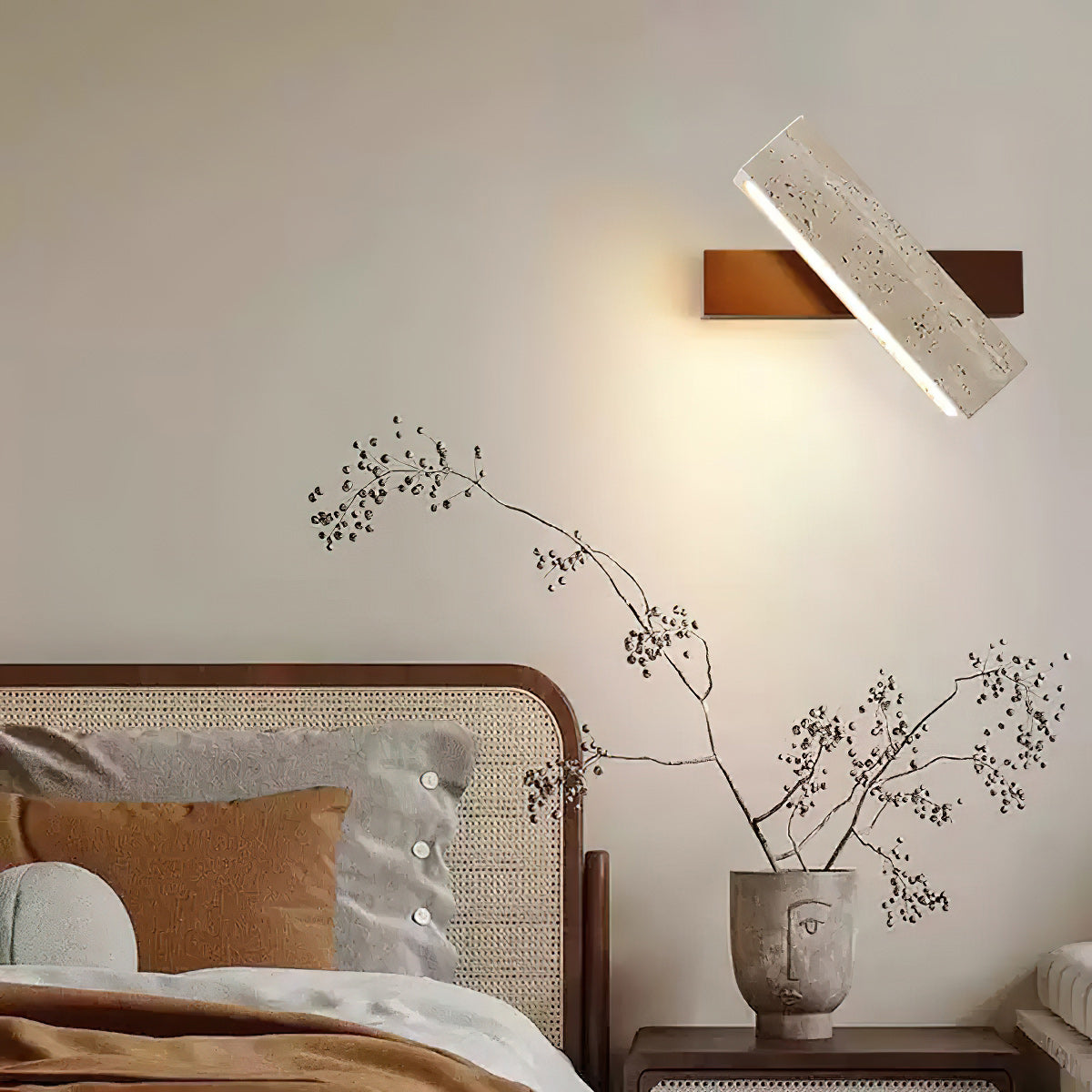Ostruvyo aplică de perete din lemn de nuc și travertin, modernă, minimalistă, liniară