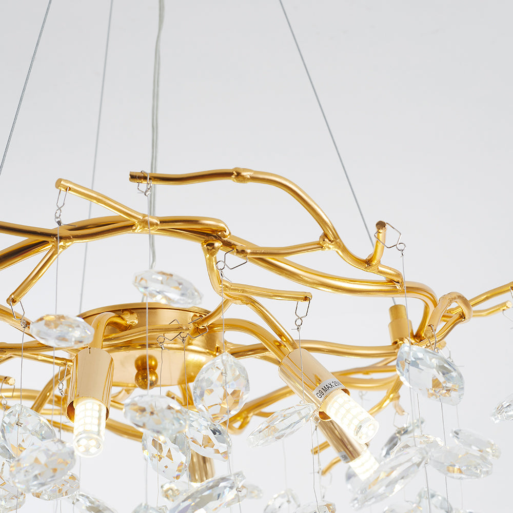 Kristy candelabru auriu din sticlă și cristal, contemporan