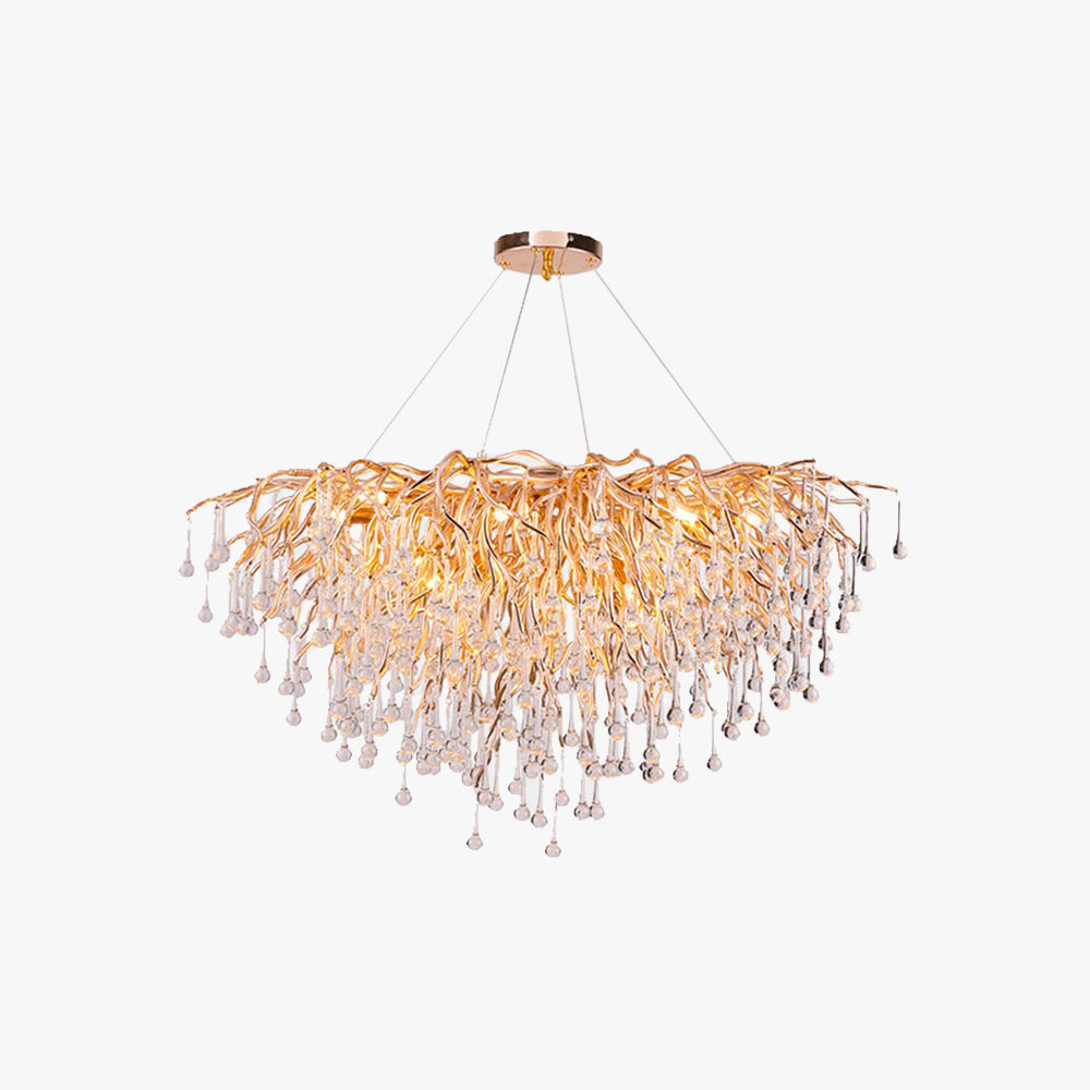Arisha lampă suspendată din metal și cristal, culoarea aurie, pentru living, dormitor sau sufragerie