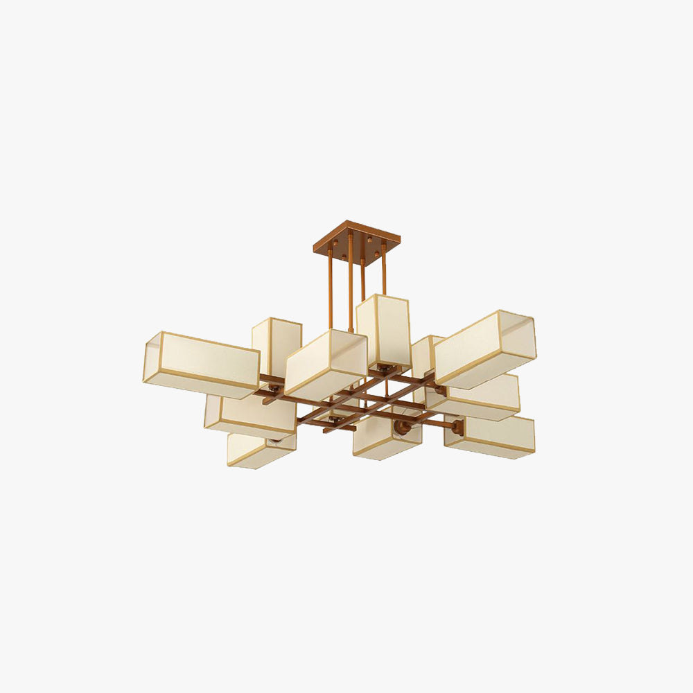 Arisha lampă suspendată pătrată retro din metal și țesătură, culoare neagră/aurie, pentru living