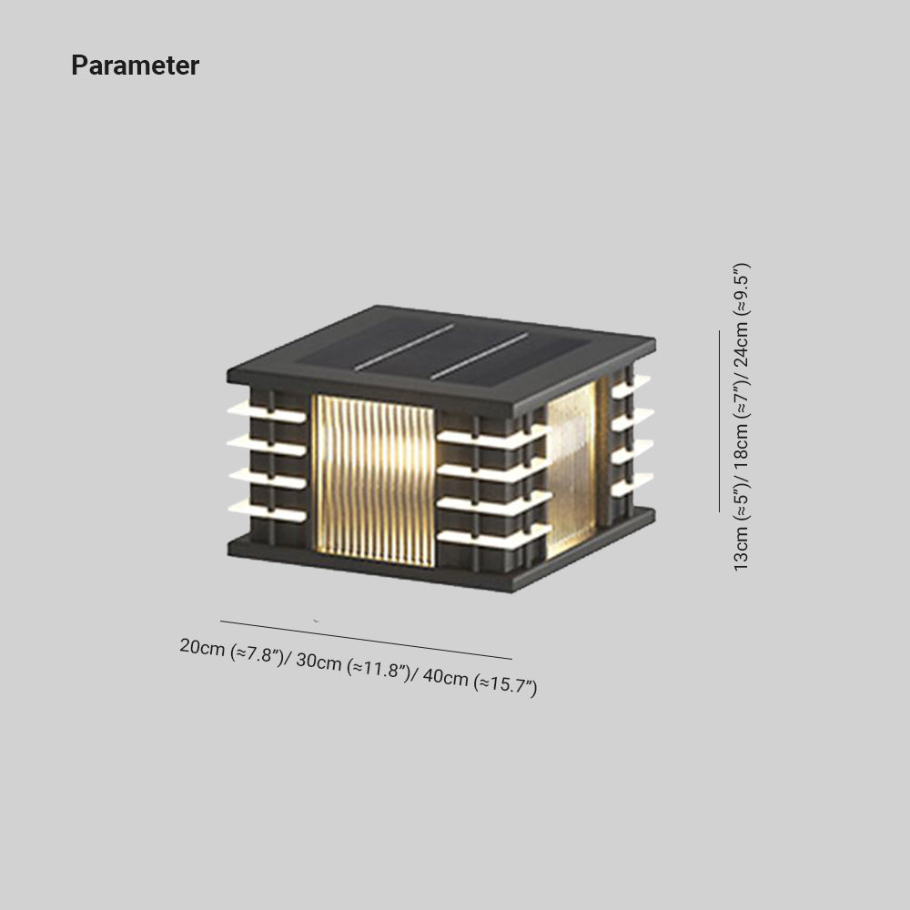 Ray lampadar modern Pătrat din metal și sticlă Solar pentru exterior, negru