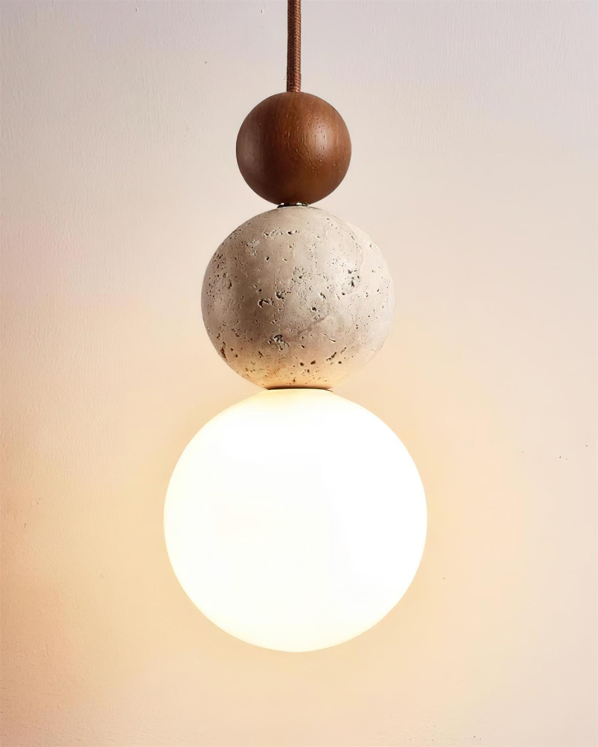 Giona lampă suspendată Glob travertin lemn