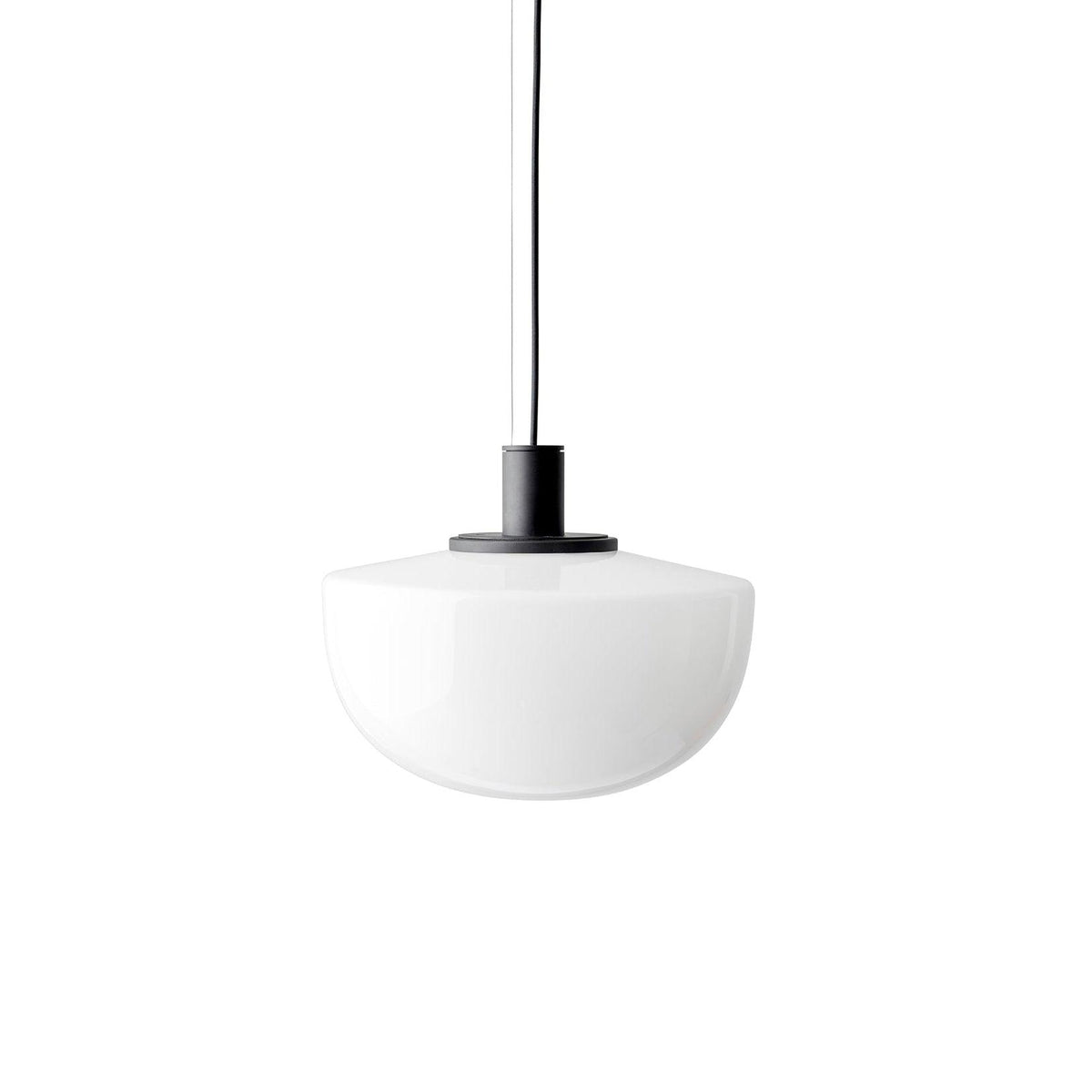Lampă suspendată din sticlă cu abajur sferic și montaj metalic în stil minimalist pentru relaxare