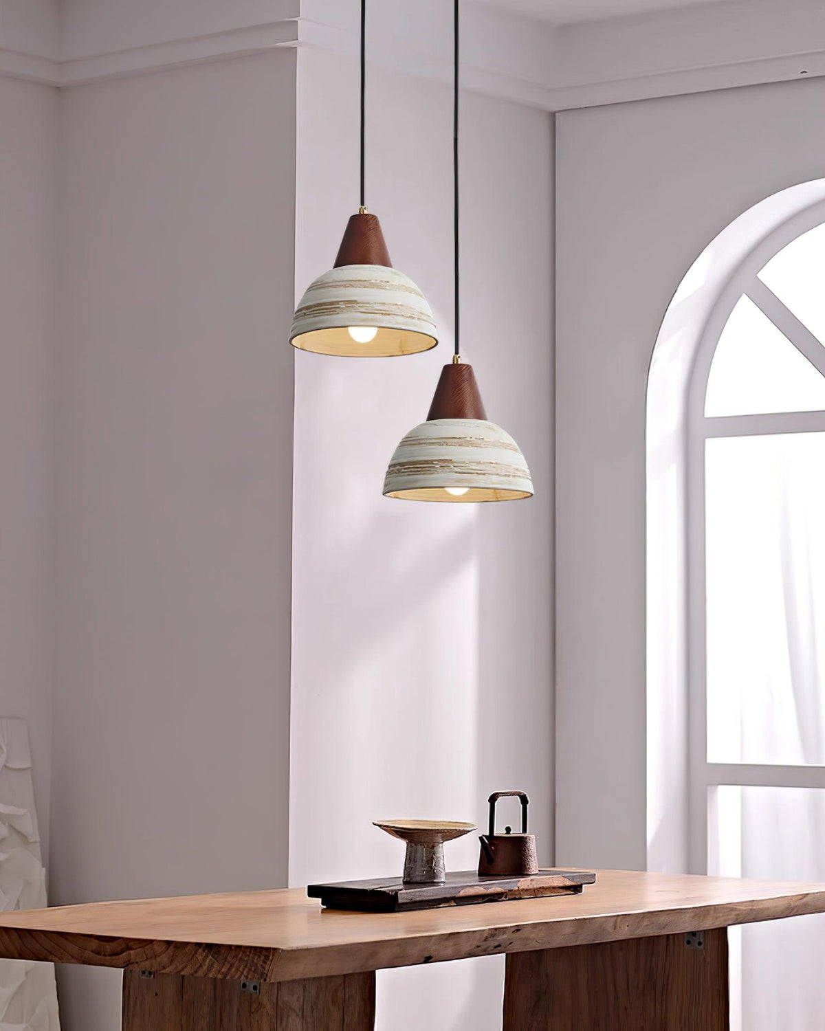 Lampă suspendată cu abajur din ceramică texturat, conic, minimalist nordic