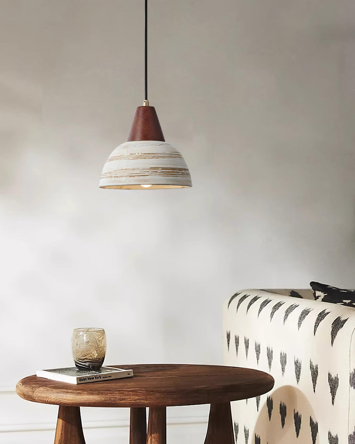 Lampă suspendată cu abajur din ceramică texturat, conic, minimalist nordic