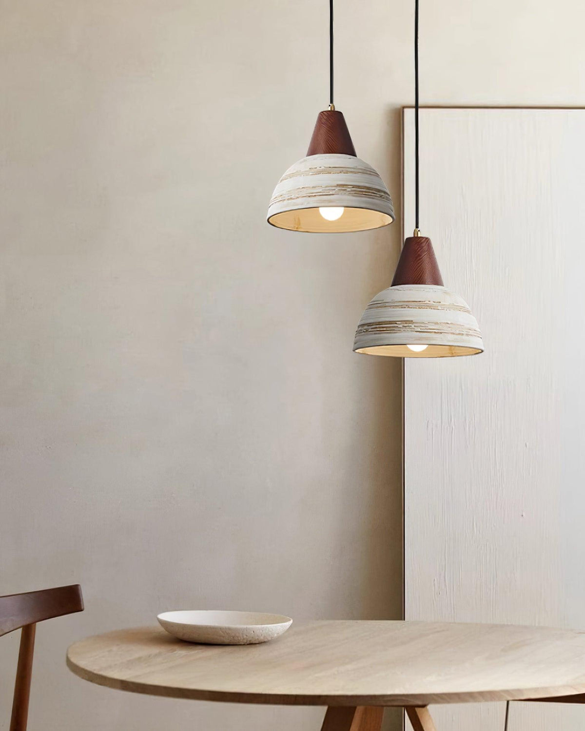 Lampă suspendată cu abajur din ceramică texturat, conic, minimalist nordic