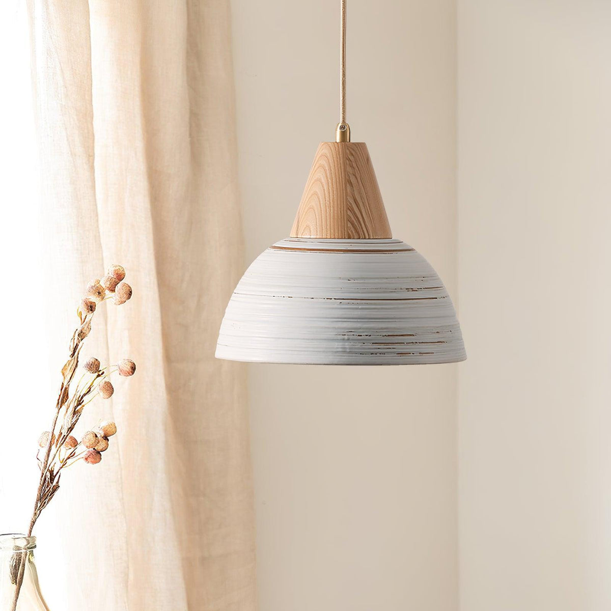 Lampă suspendată cu abajur din ceramică texturat, conic, minimalist nordic