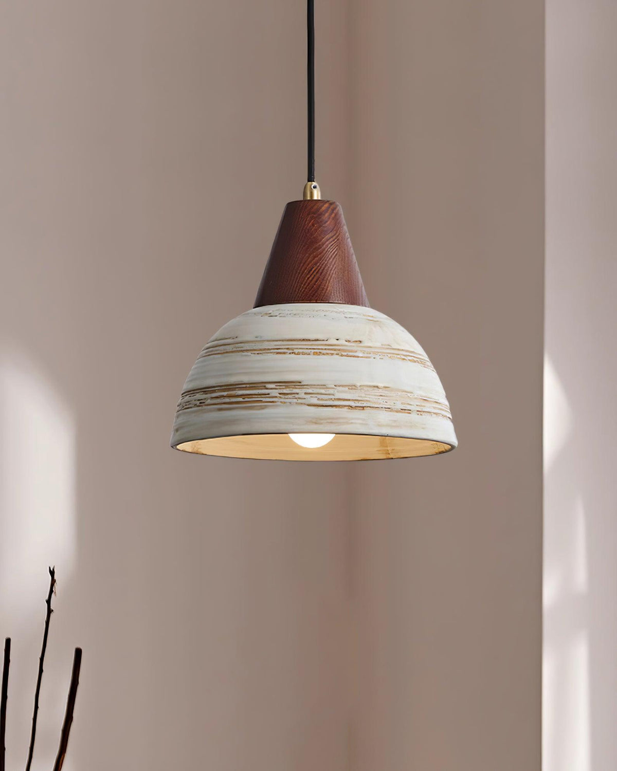 Lampă suspendată cu abajur din ceramică texturat, conic, minimalist nordic