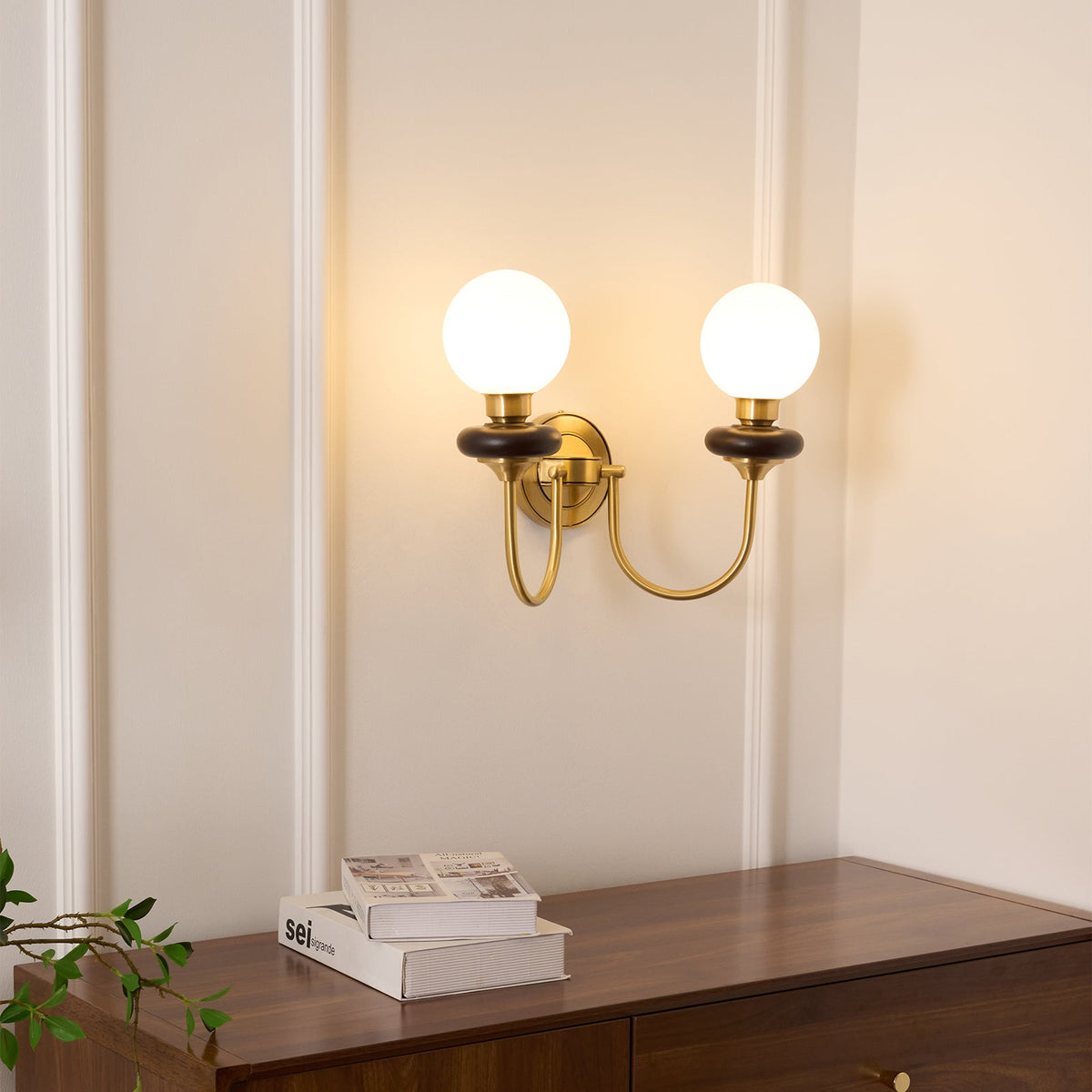 Elvalora aplică de perete din lemn de nuc și sticlă, premium, în stil de artă nordică
