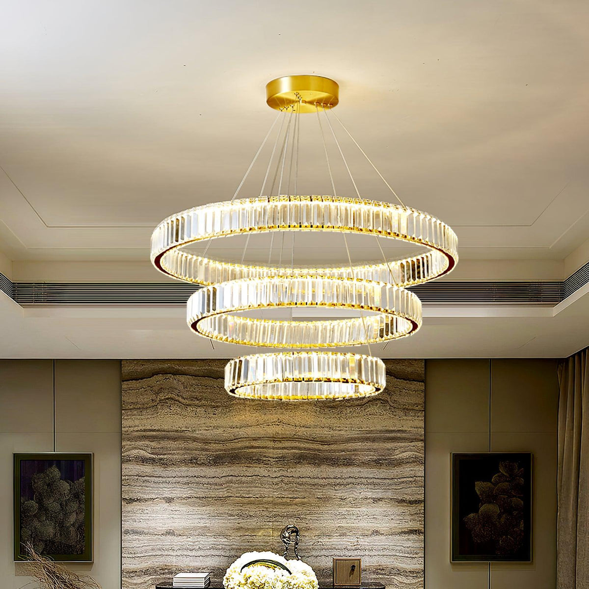 Cyrirelle candelabru auriu din cristal, în formă de inel