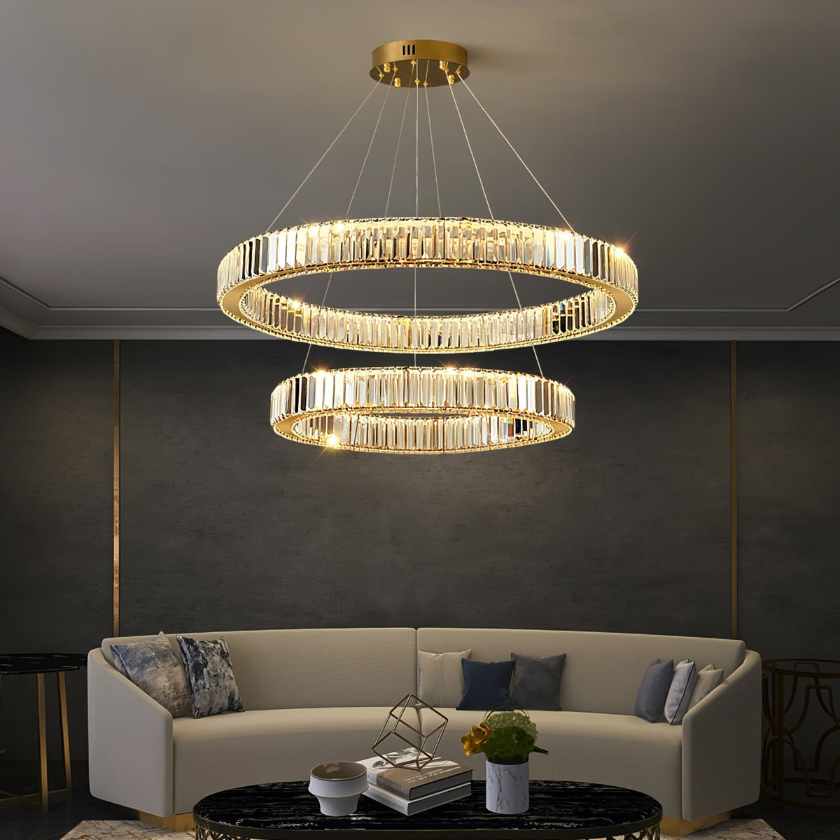 Cyrirelle candelabru auriu din cristal, în formă de inel