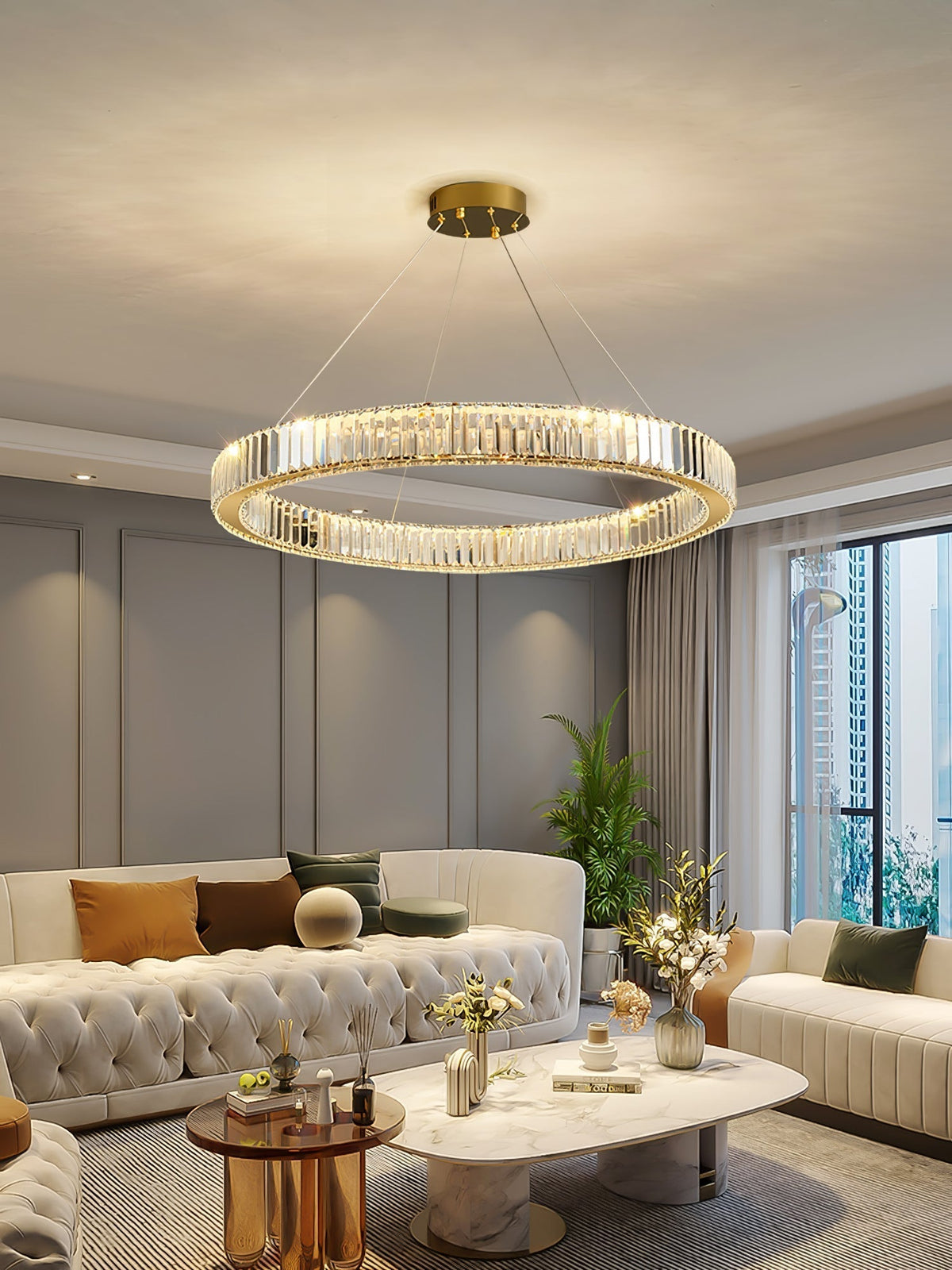 Cyrirelle candelabru auriu din cristal, în formă de inel