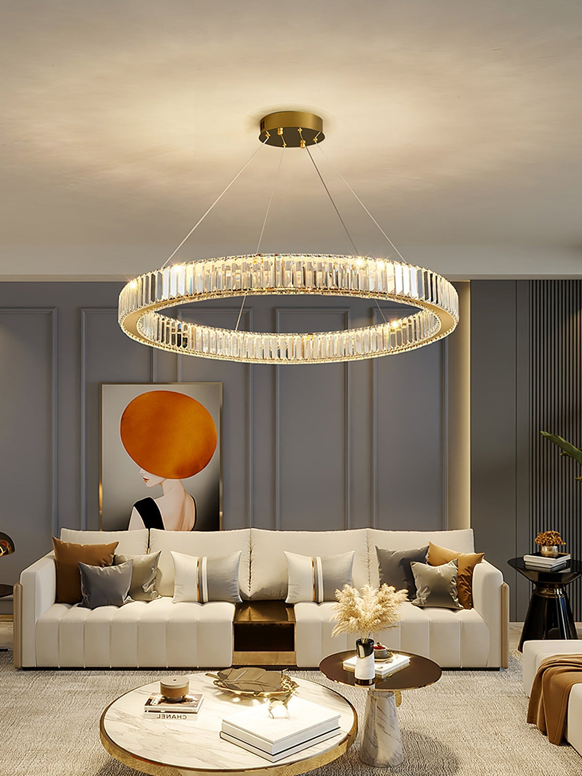Cyrirelle candelabru auriu din cristal, în formă de inel