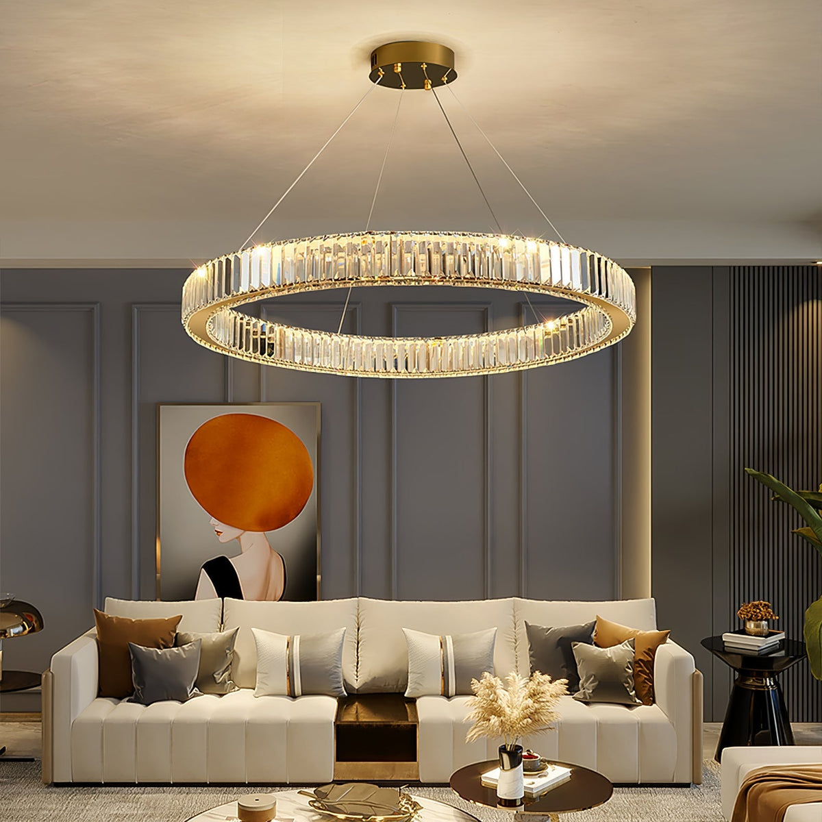 Cyrirelle candelabru auriu din cristal, în formă de inel