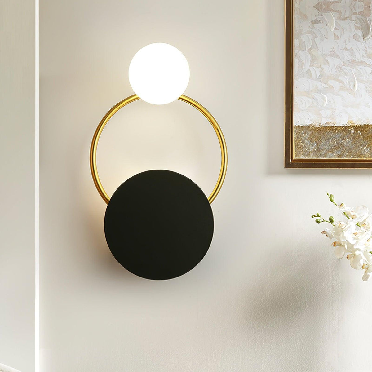 Arisha modern LED Triple Rings aplică de perete, metal/sticlă, Aur/negru, dormitor