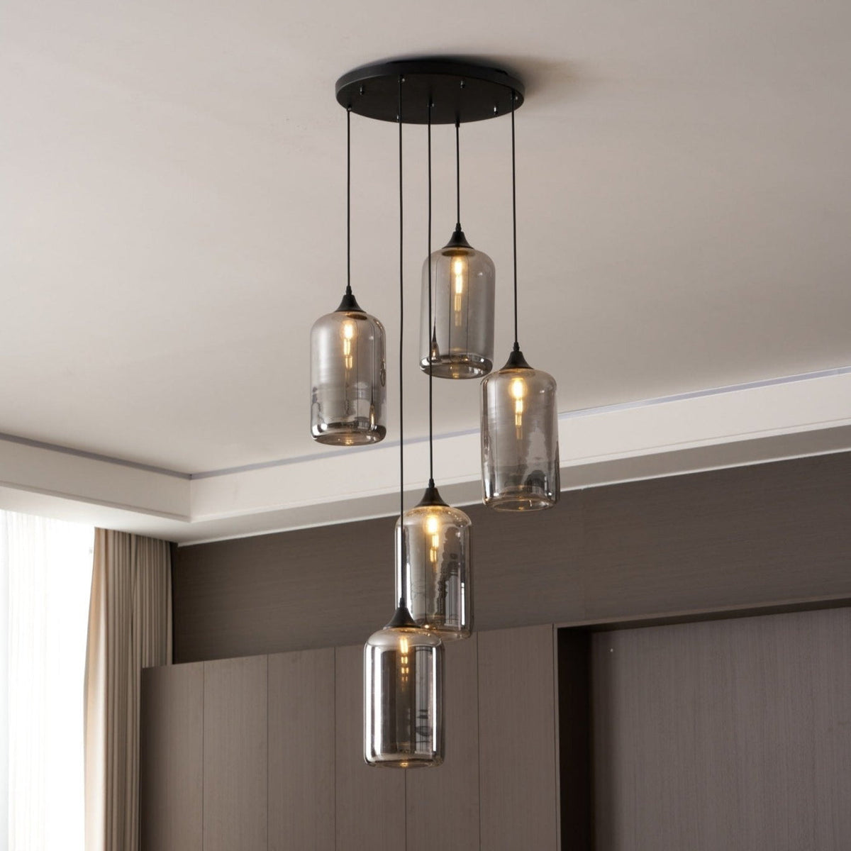 June lampă suspendată minimalistă cu Abajur din sticlă Fumurie Gri