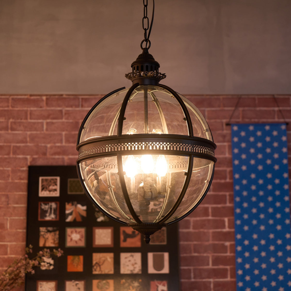 Svelte lampă suspendată din sticlă, vintage, industrială