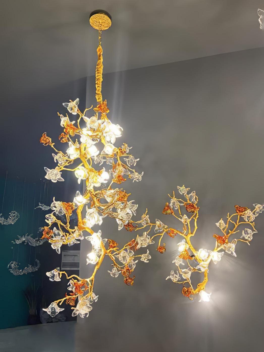 Aare candelabru cu Ramuri din lemn, Corp din alamă și Abajur cristal
