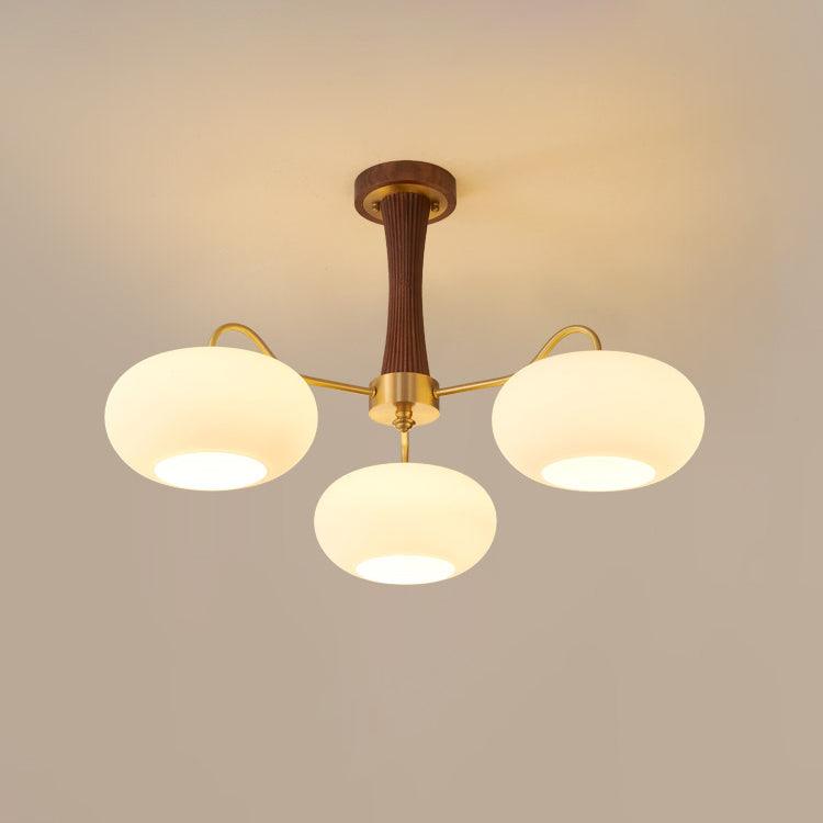 Candy candelabru din lemn cu brațe din alamă și globuri din sticlă portocaliu