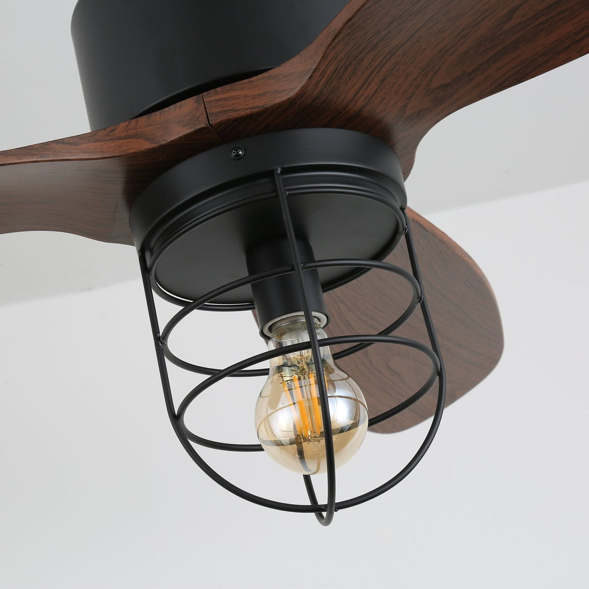Brisora ventilator de tavan cu lumină din lemn, industrial