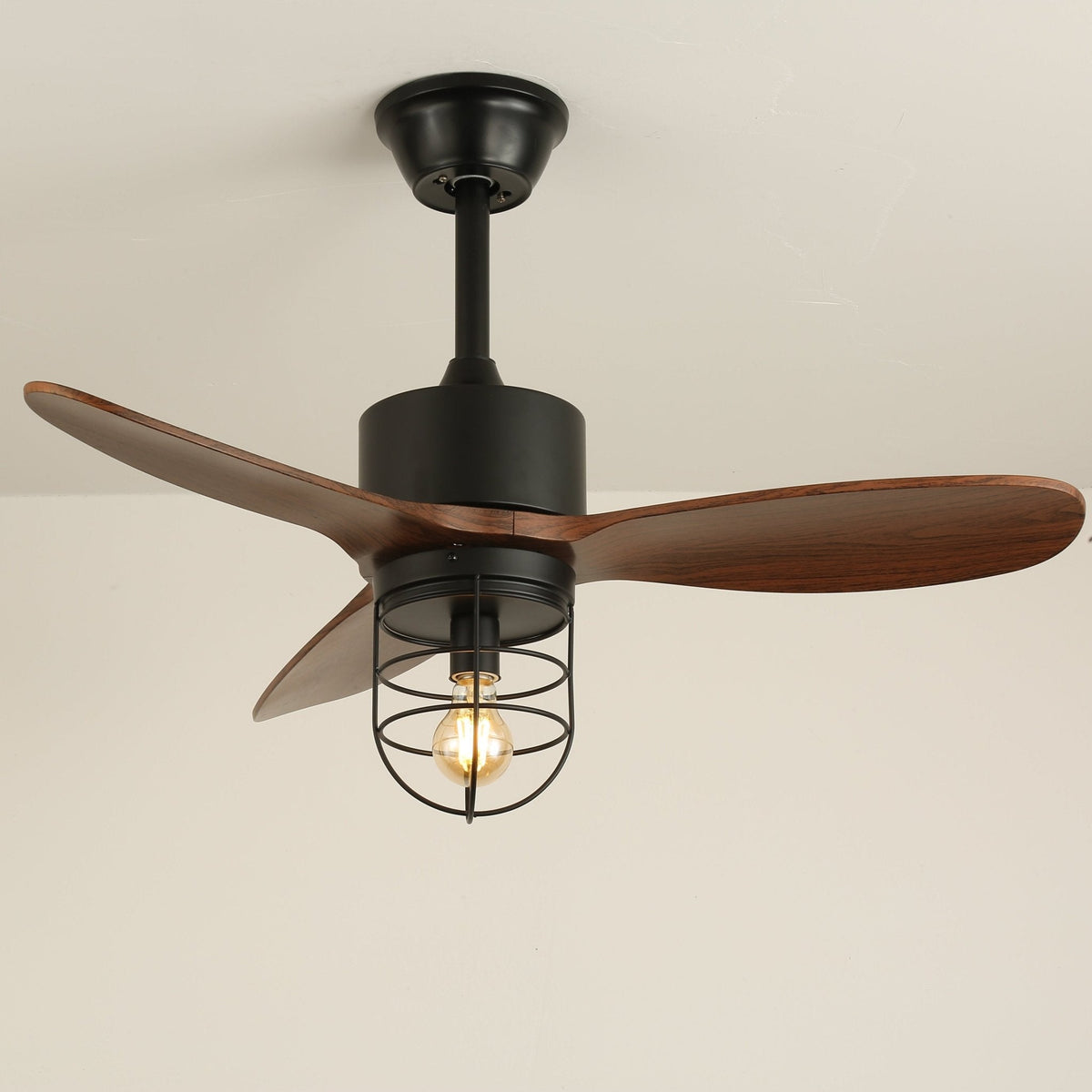 Brisora ventilator de tavan cu lumină din lemn, industrial
