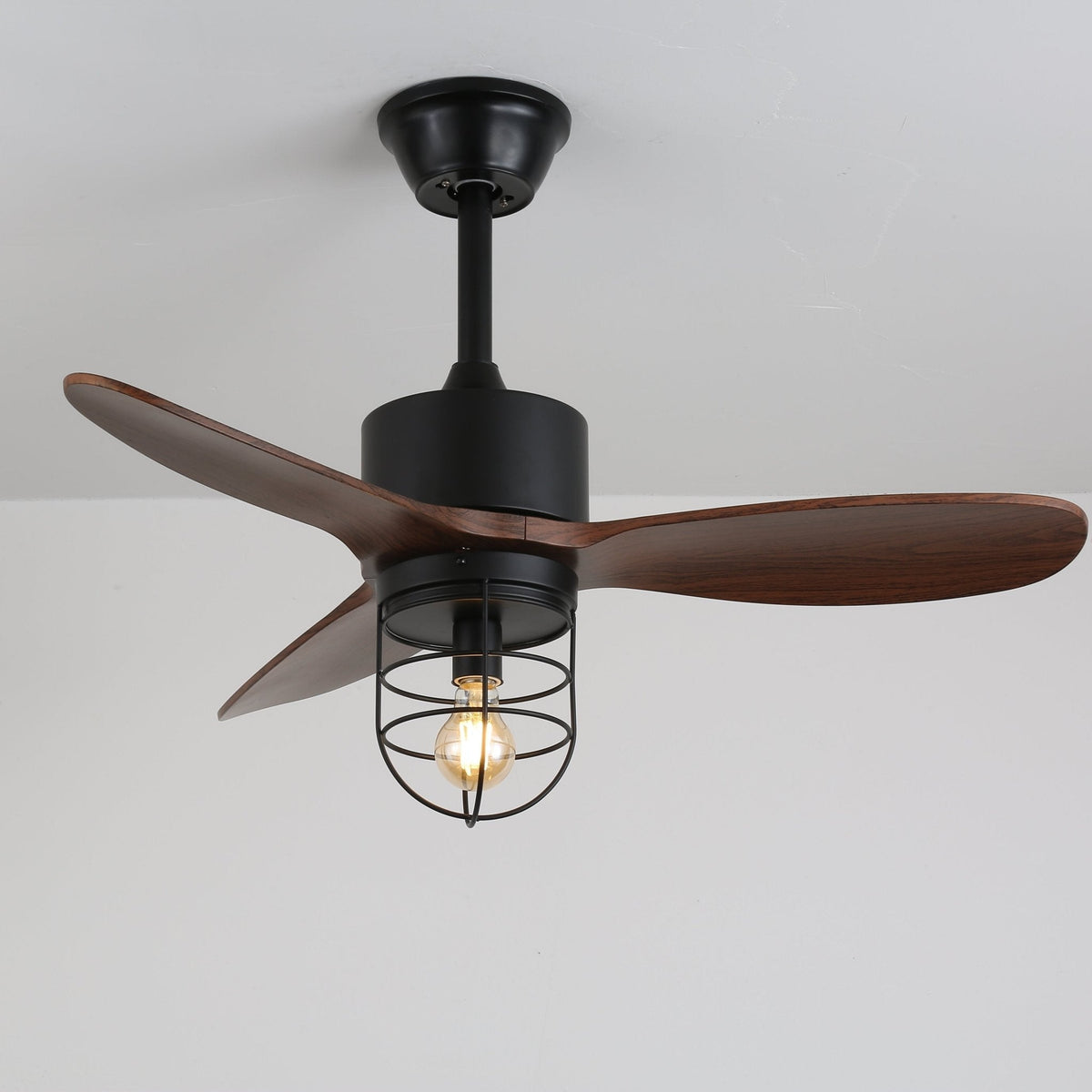 Brisora ventilator de tavan cu lumină din lemn, industrial