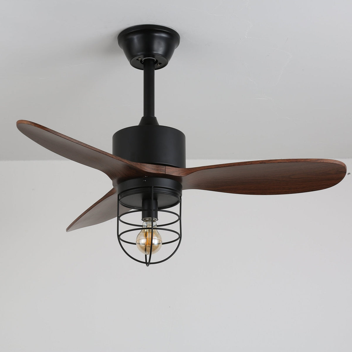 Brisora ventilator de tavan cu lumină din lemn, industrial
