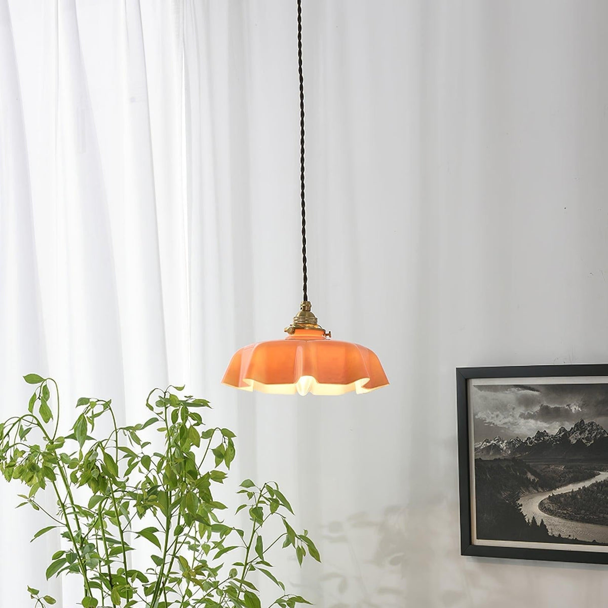 Civen lampă suspendată, rustică, cu margine ondulată