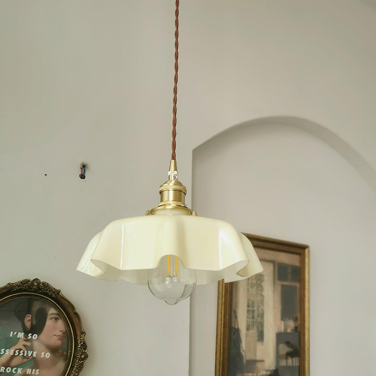 Civen lampă suspendată, rustică, cu margine ondulată