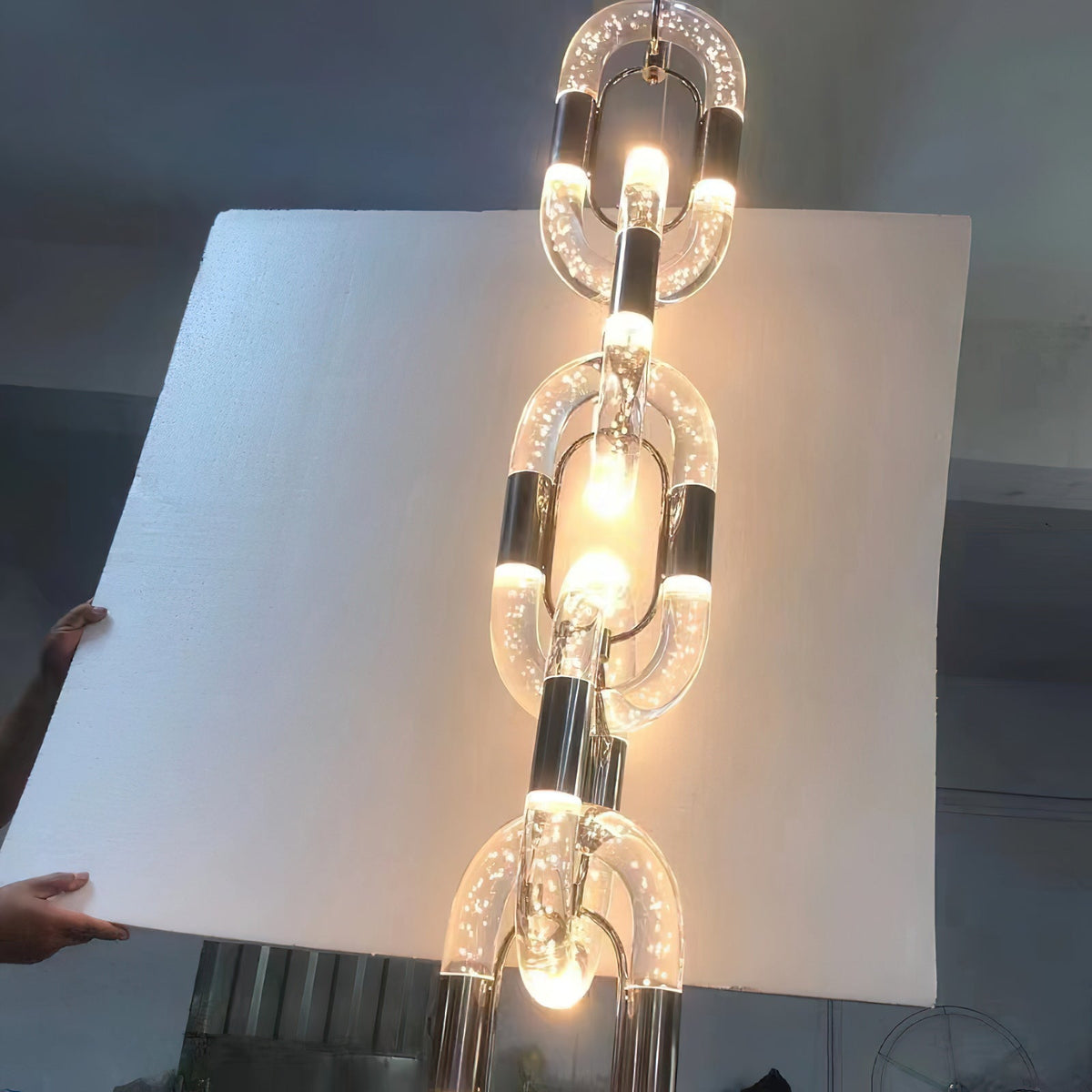 Lampă suspendată cu lanț modern din oțel inoxidabil