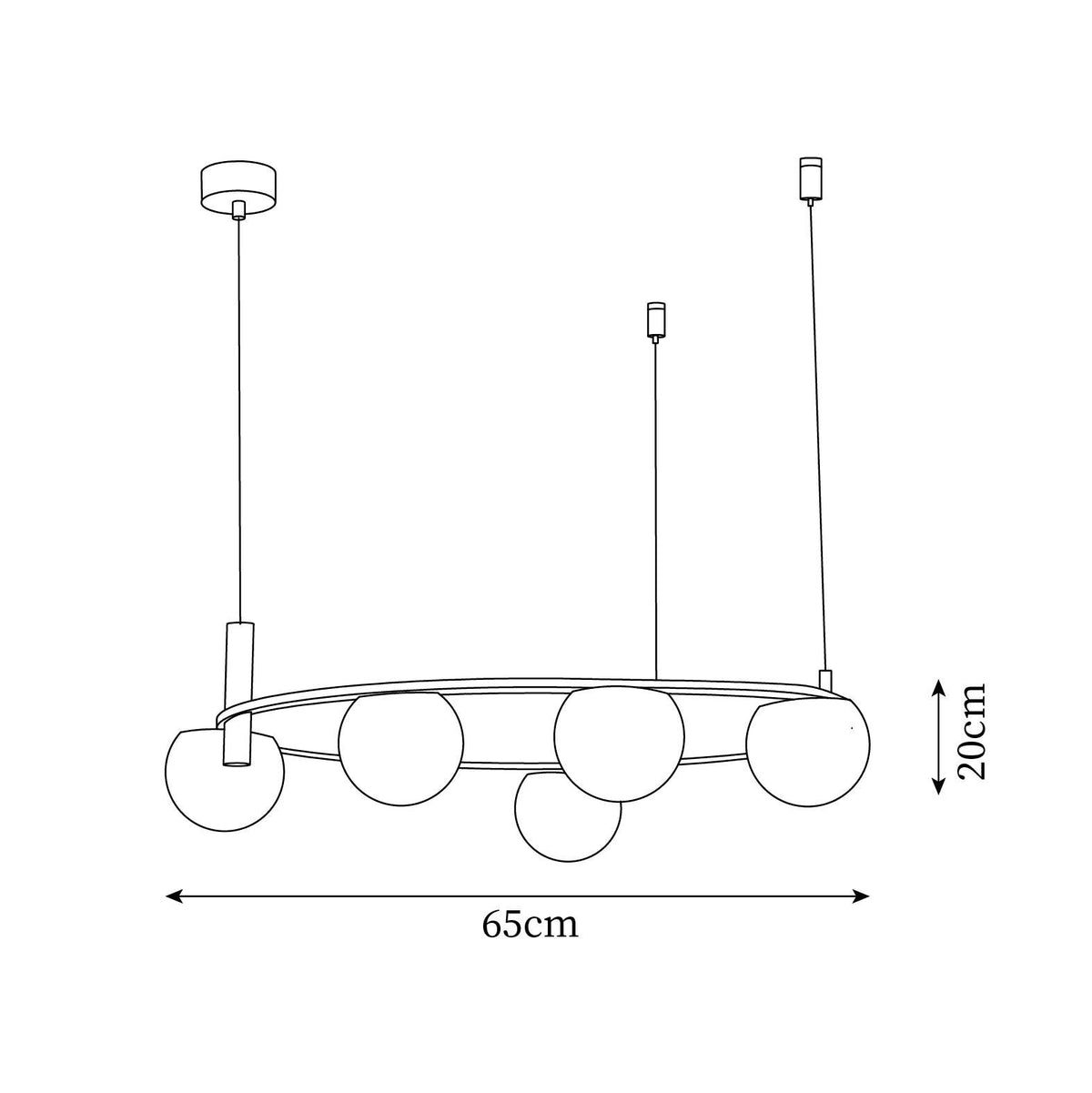 Candelabru modern cu Globuri din sticlă și Inel din metal cu Finisaj auriu