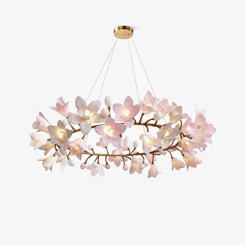 Elemu candelabru din alamă cu flori ceramice