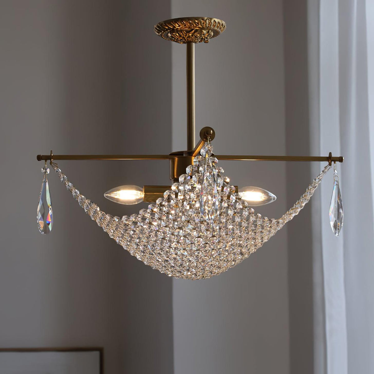 Cilune candelabru cu șiruri din cristal octogonal și cristal
