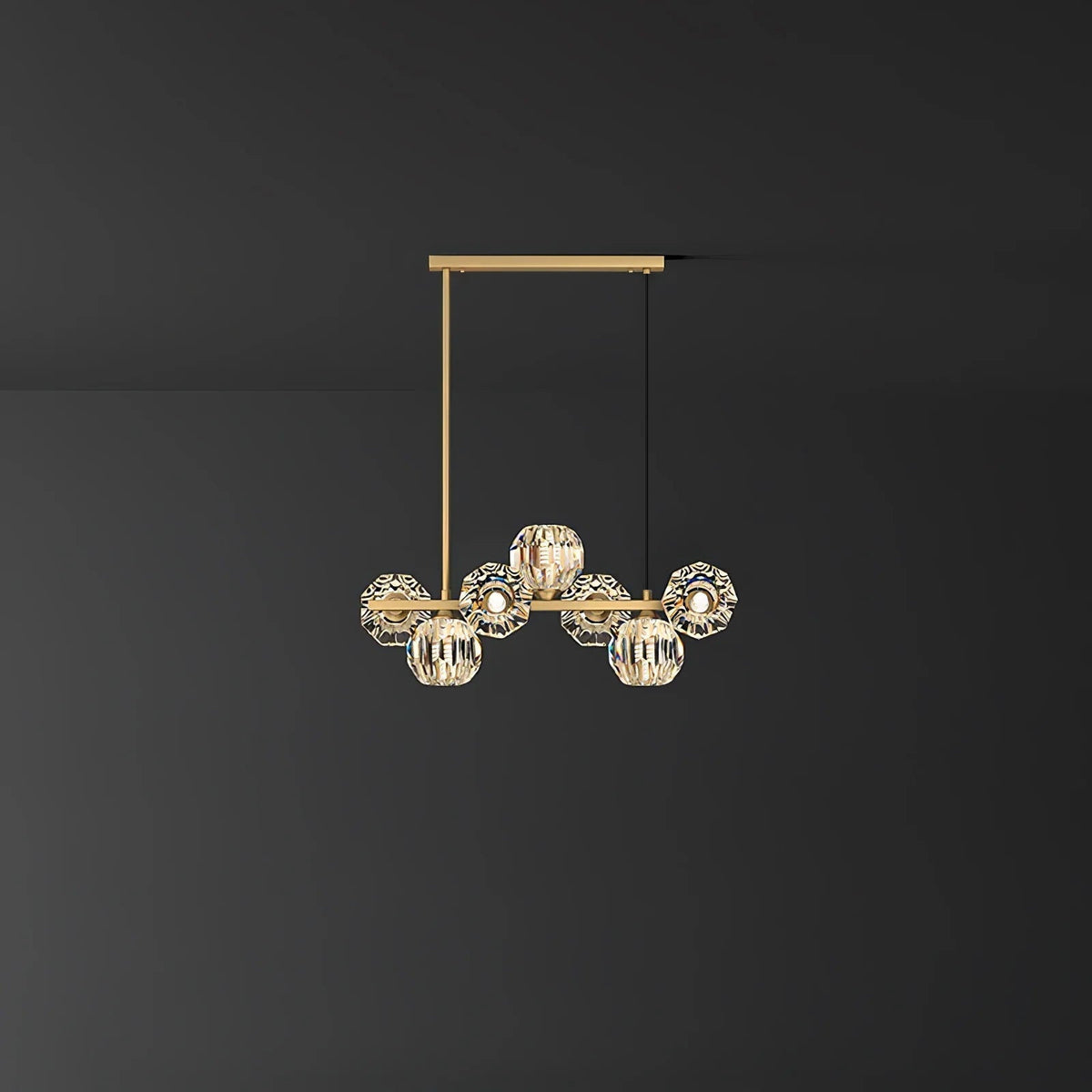 Valentina lampă suspendată modernă LED liniară lungă metal alama cu globuri din sticlă de cristal pentru living/sufragerie