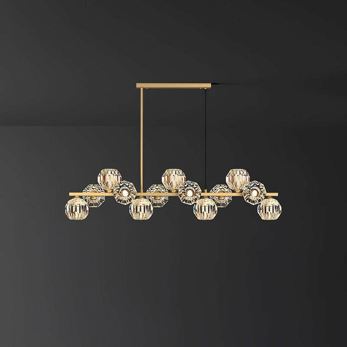 Valentina lampă suspendată modernă LED liniară lungă metal alama cu globuri din sticlă de cristal pentru living/sufragerie