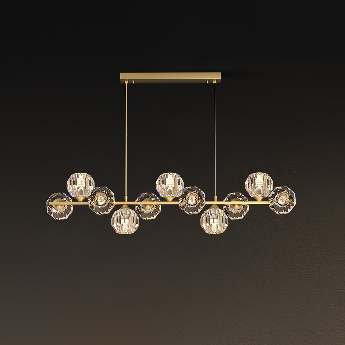 Valentina lampă suspendată modernă LED liniară lungă metal alama cu globuri din sticlă de cristal pentru living/sufragerie