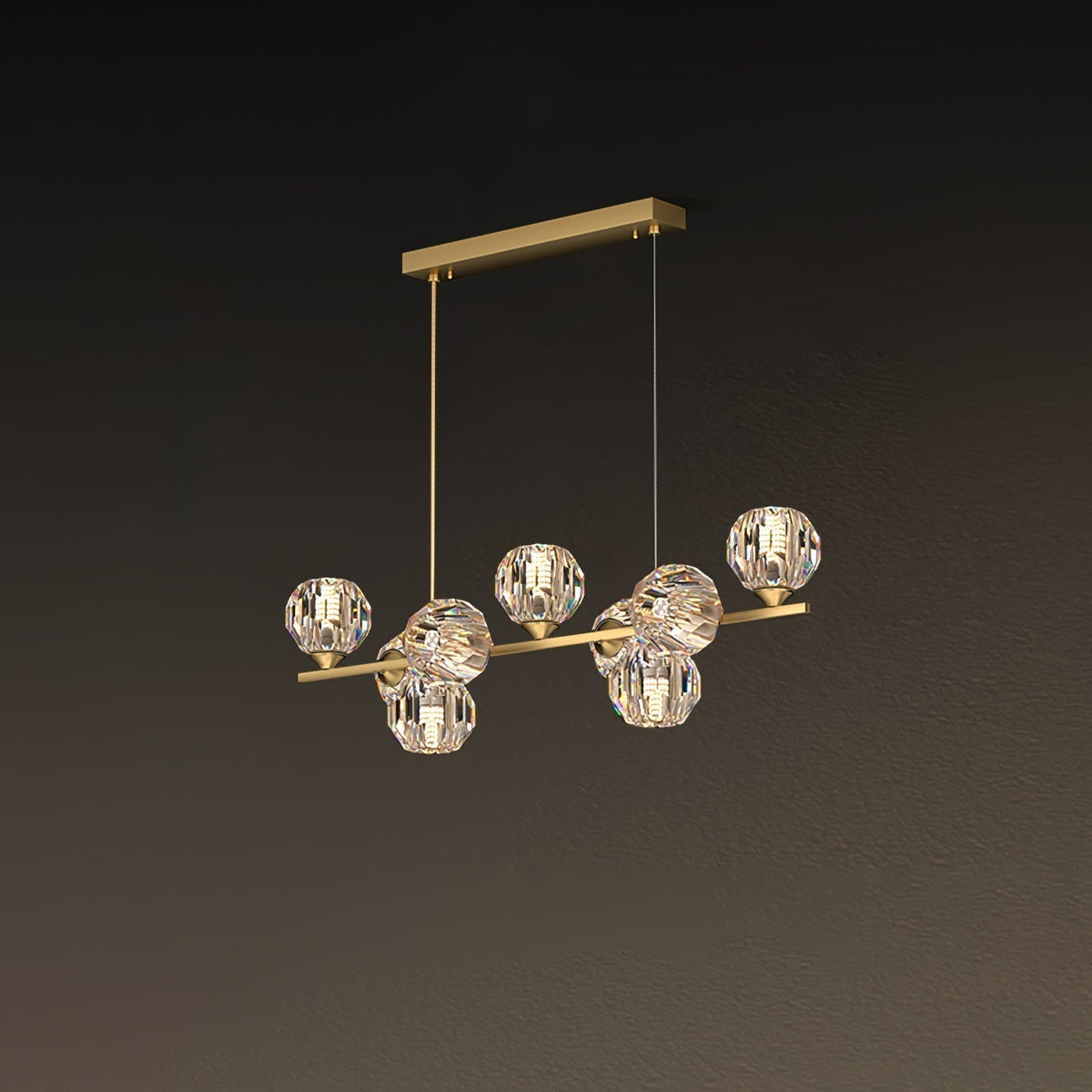 Valentina lampă suspendată modernă LED liniară lungă metal alama cu globuri din sticlă de cristal pentru living/sufragerie