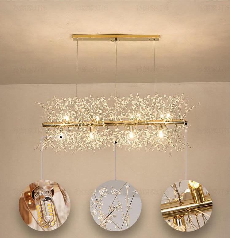 Cir candelabru din alamă și cristal, liniar, cu ramuri