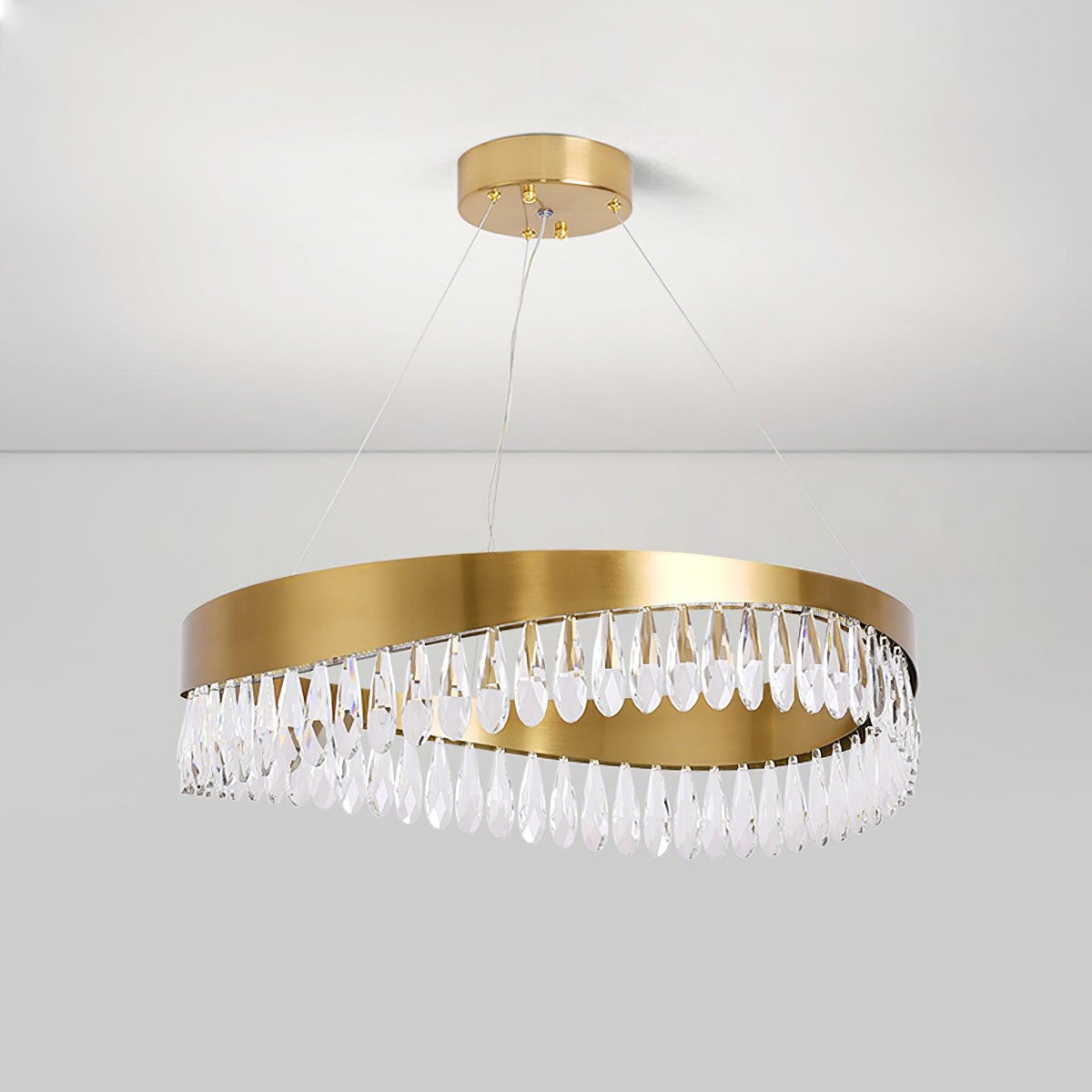 Cana candelabru cu inel din cristal și cadru inoxidabil polizat